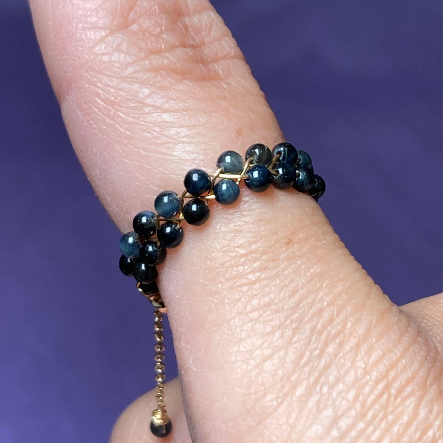 Dainty Braided Wire Crystal Rings with Adjustable Chain, Gold & Round