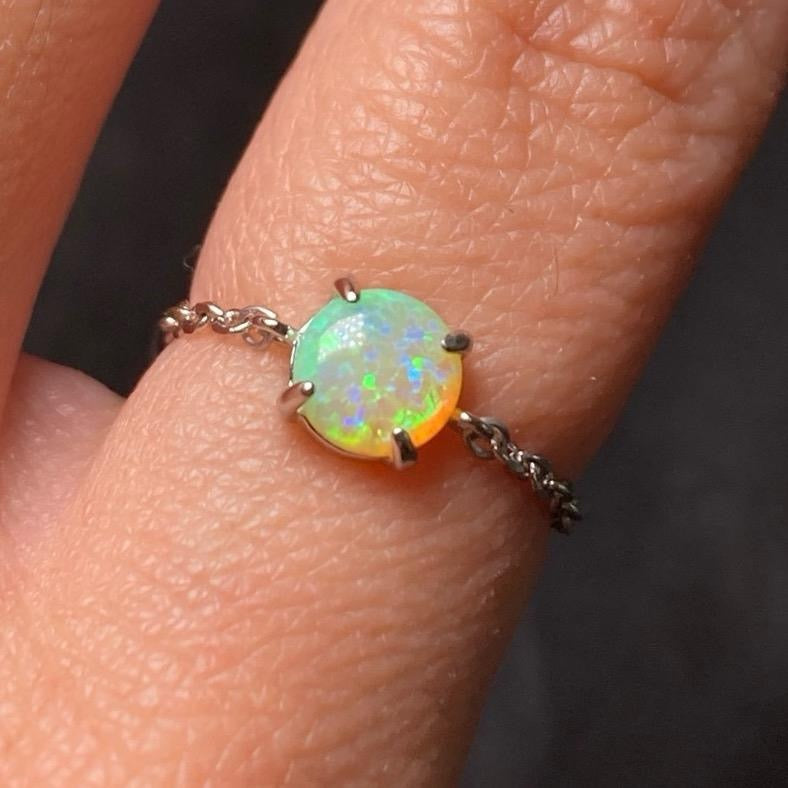 925 Silver Adjustable Dainty Crystal Chain Rings