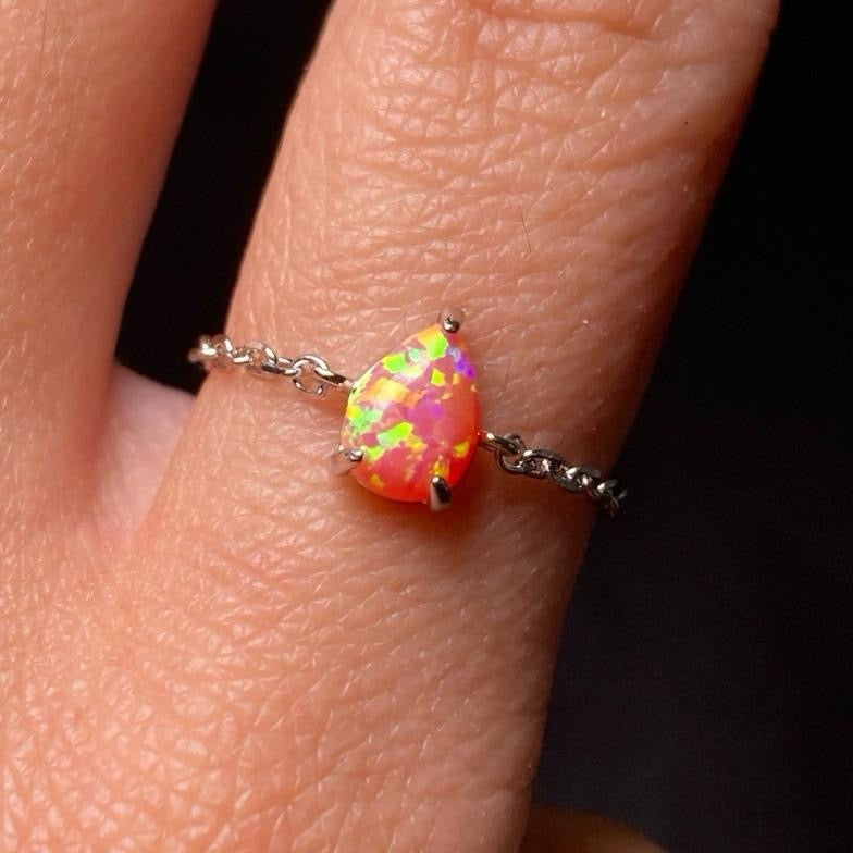 925 Silver Adjustable Dainty Crystal Chain Rings