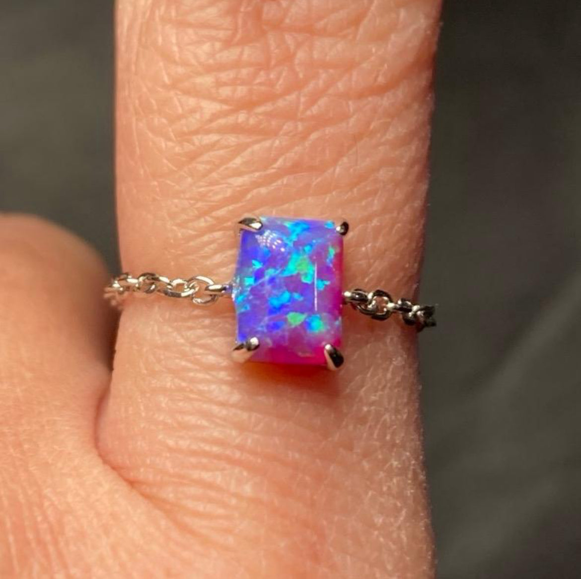 925 Silver Adjustable Dainty Crystal Chain Rings