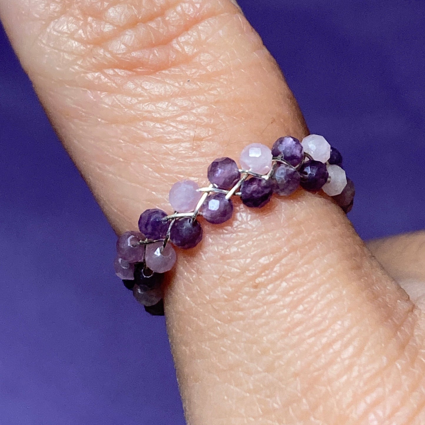 Dainty Braided Wire Crystal Rings with Adjustable Chain, Silvered