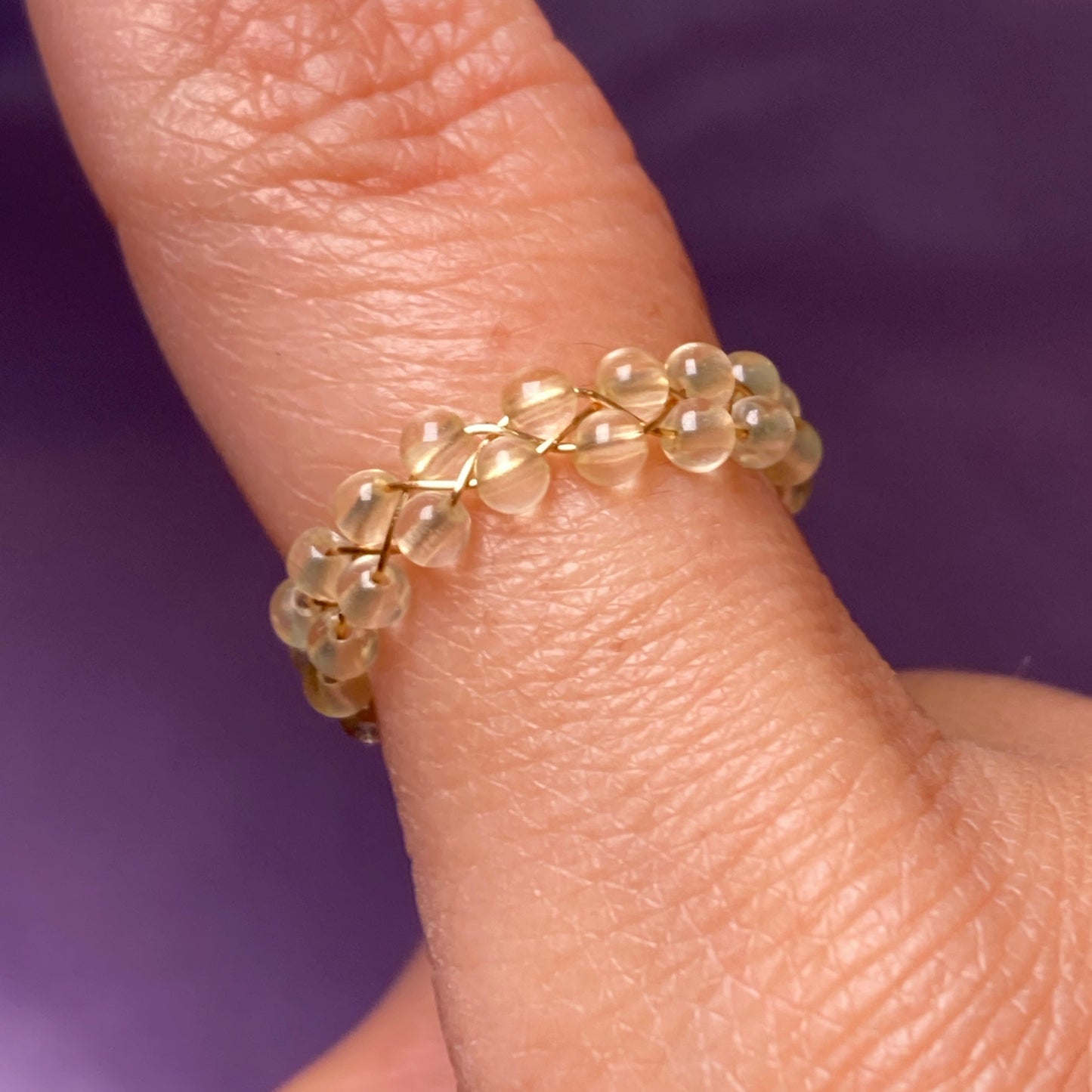 Dainty Braided Wire Crystal Rings with Adjustable Chain, Gold & Round