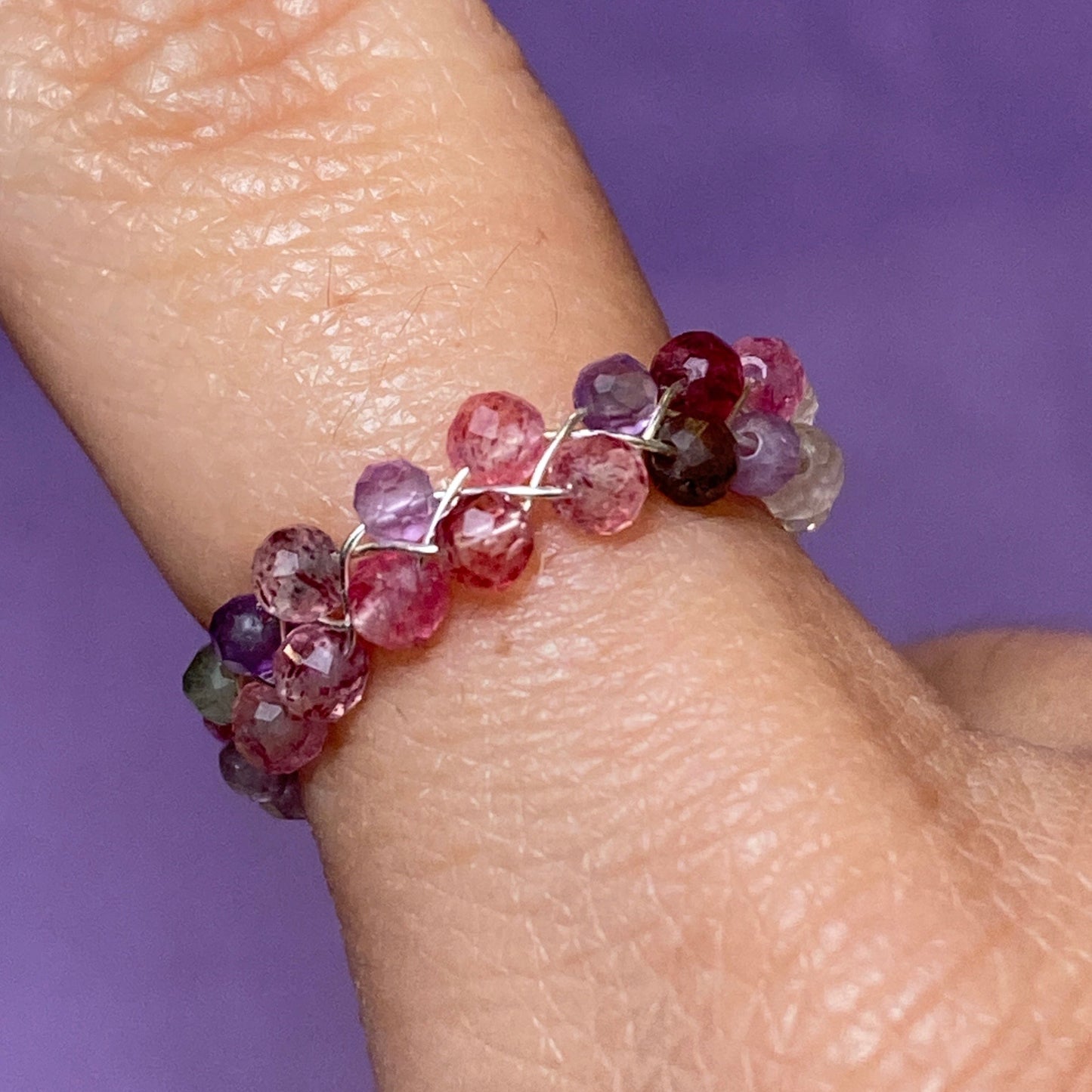 Dainty Braided Wire Crystal Rings with Adjustable Chain, Silvered