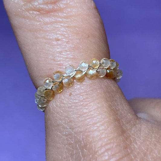 Dainty Braided Wire Crystal Rings with Adjustable Chain, Silvered