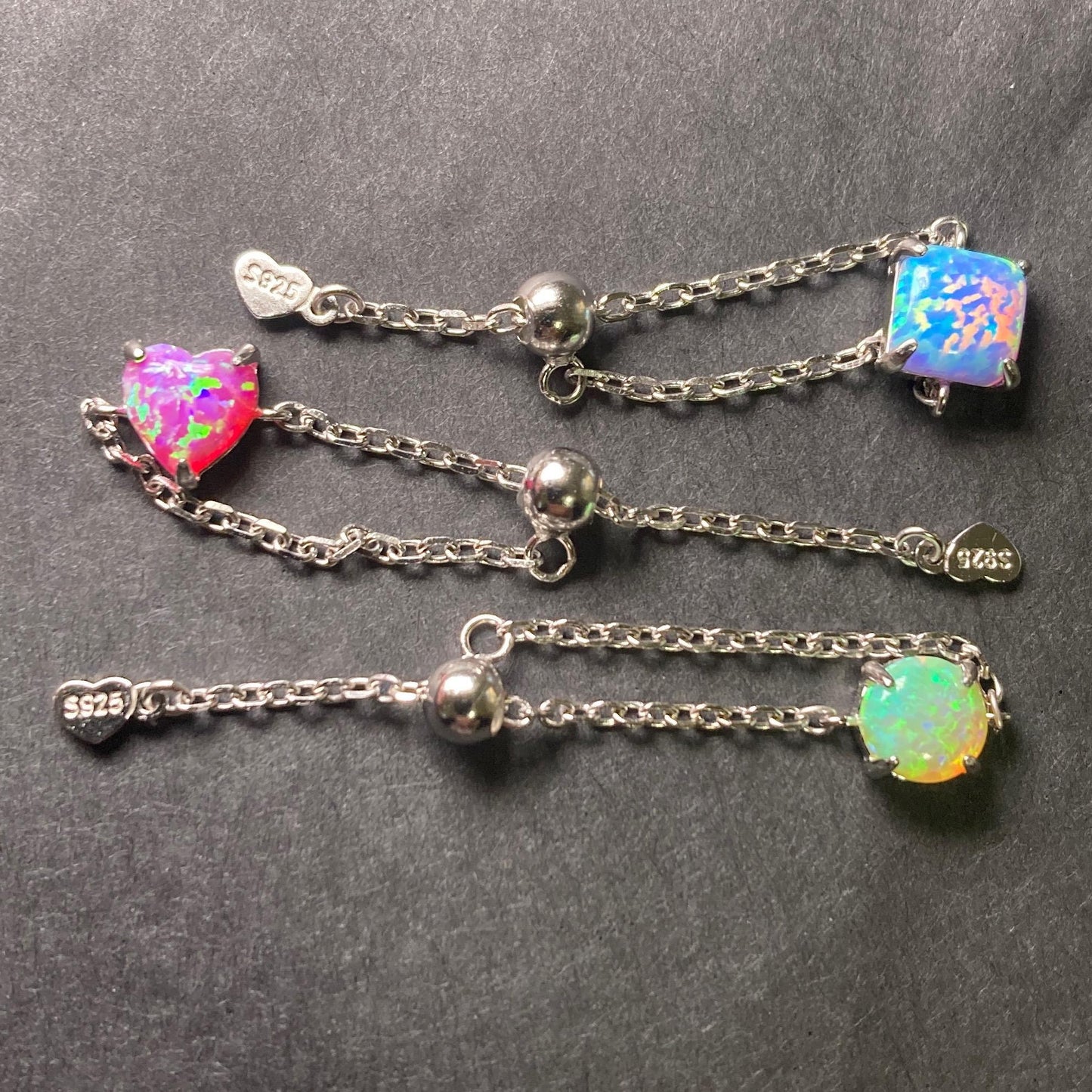 925 Silver Adjustable Dainty Crystal Chain Rings