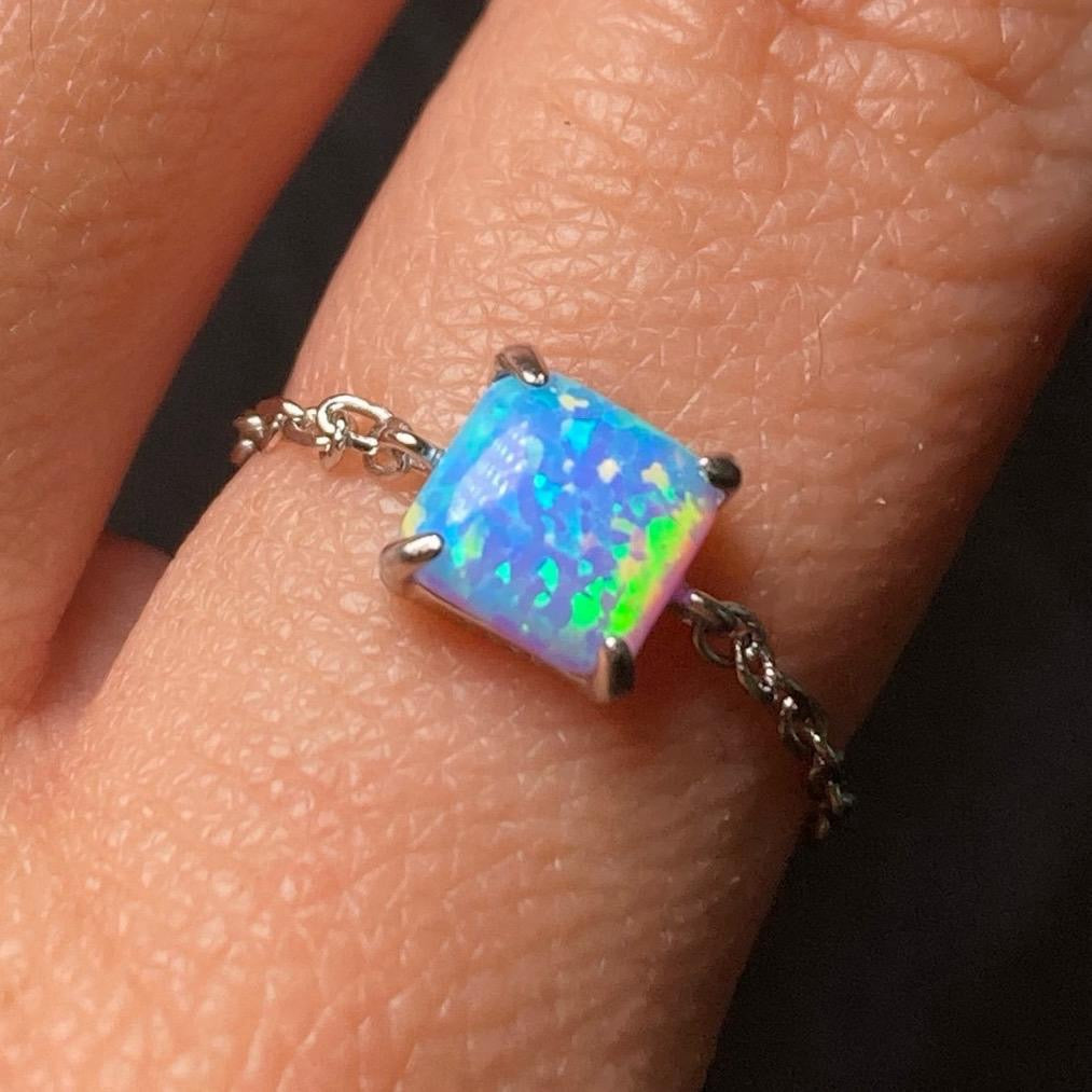 925 Silver Adjustable Dainty Crystal Chain Rings