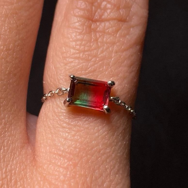 925 Silver Adjustable Dainty Crystal Chain Rings