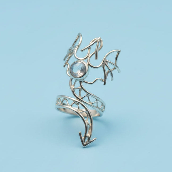 Moonstone Dragon Sterling Silver Ring