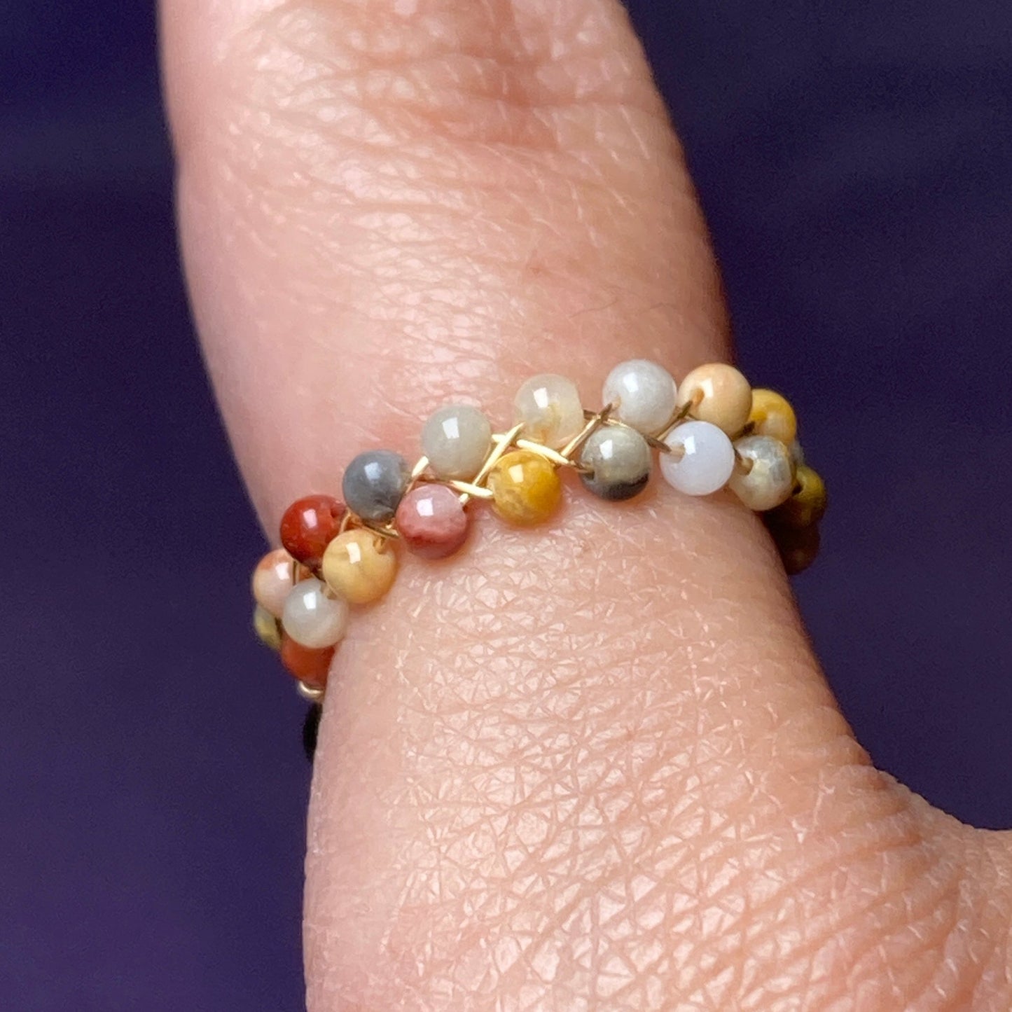 Dainty Braided Wire Crystal Rings with Adjustable Chain, Gold & Round