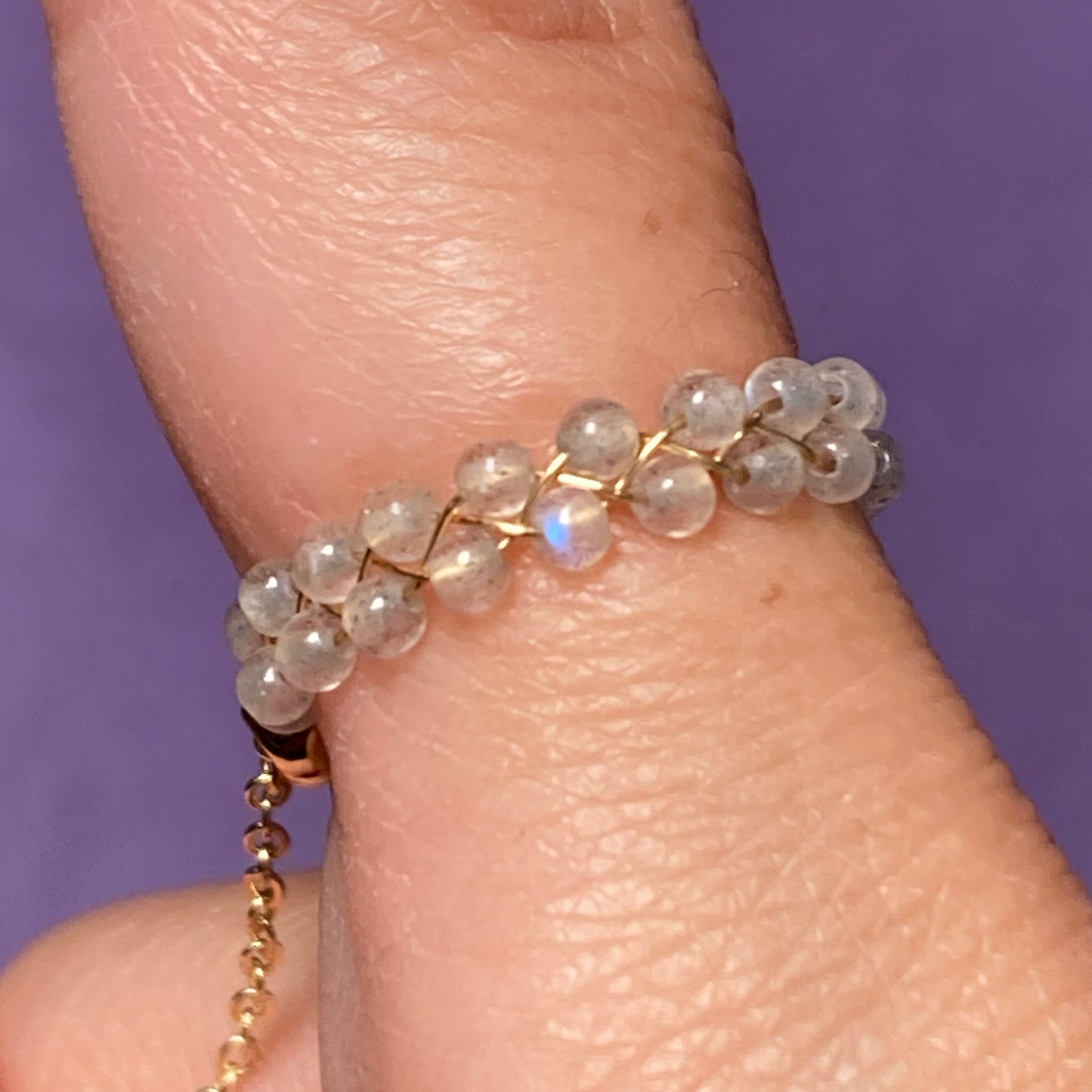 Dainty Braided Wire Crystal Rings with Adjustable Chain, Gold & Round