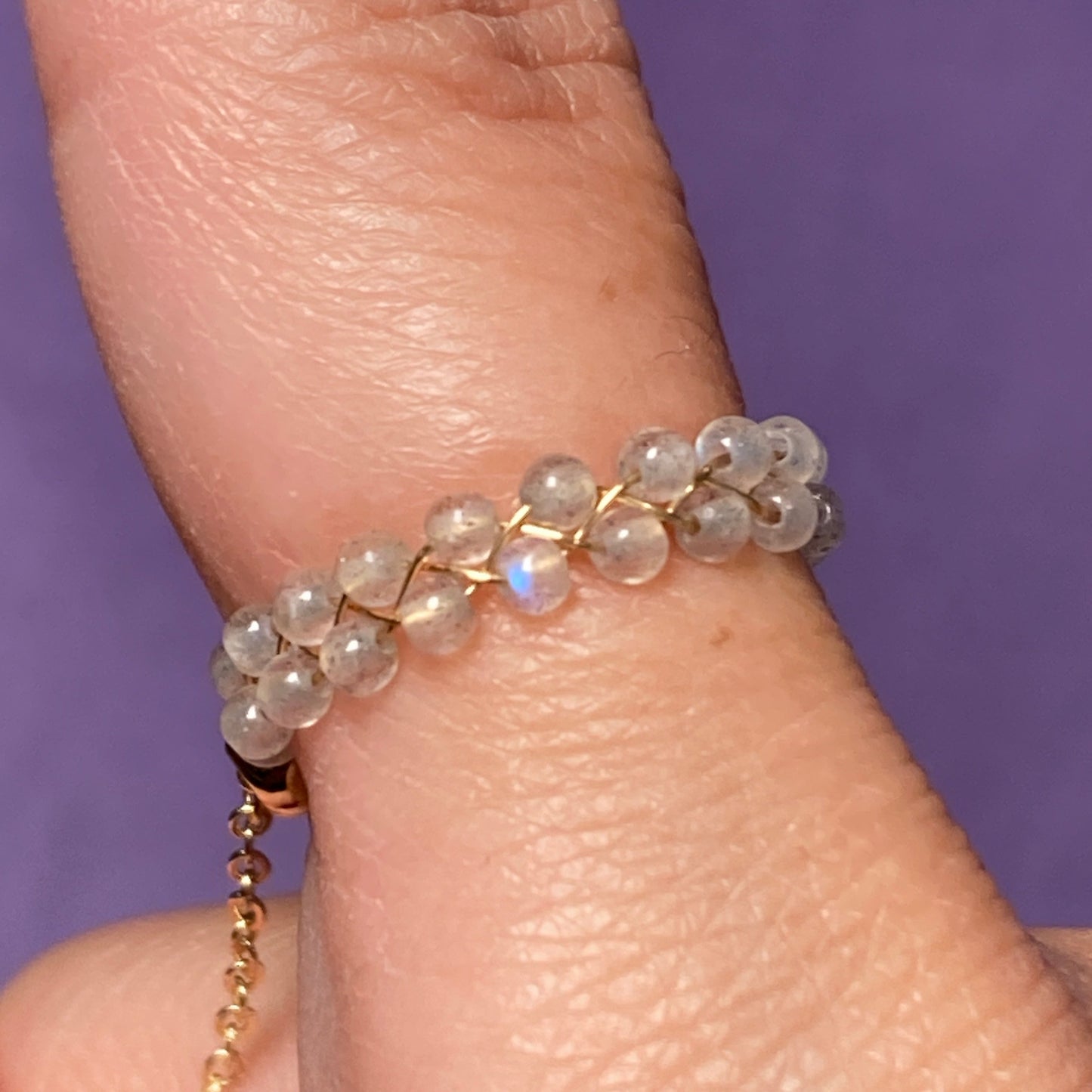 Dainty Braided Wire Crystal Rings with Adjustable Chain, Gold & Round