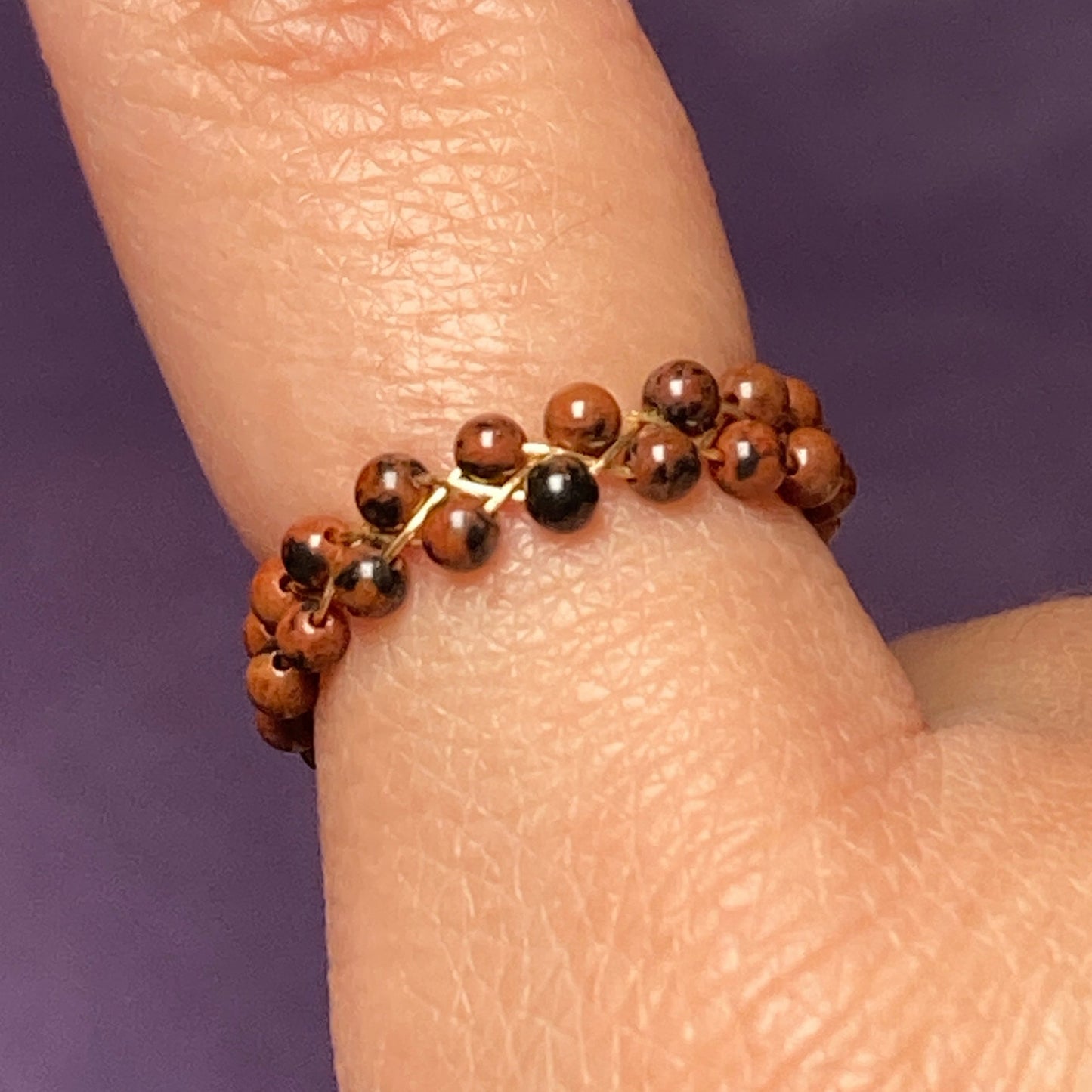 Dainty Braided Wire Crystal Rings with Adjustable Chain, Gold & Round