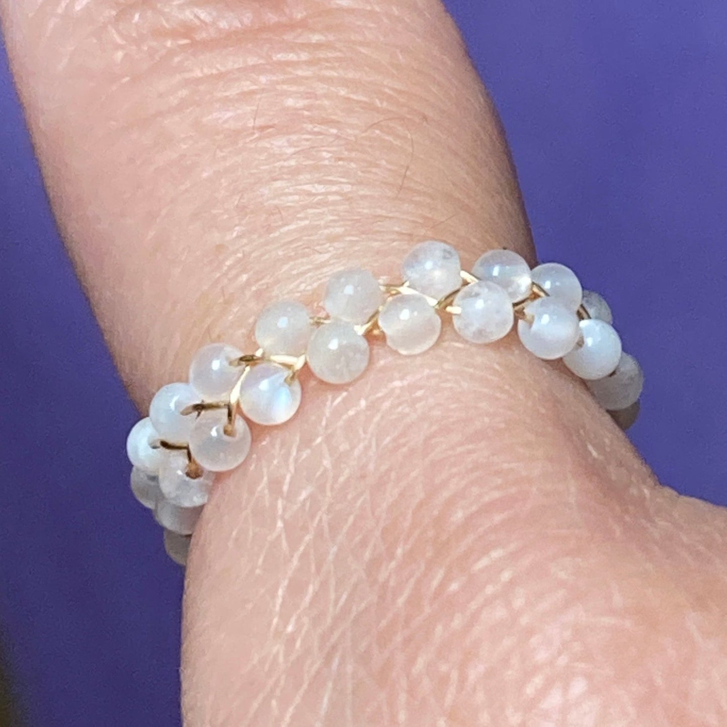 Dainty Braided Wire Crystal Rings with Adjustable Chain, Gold & Round