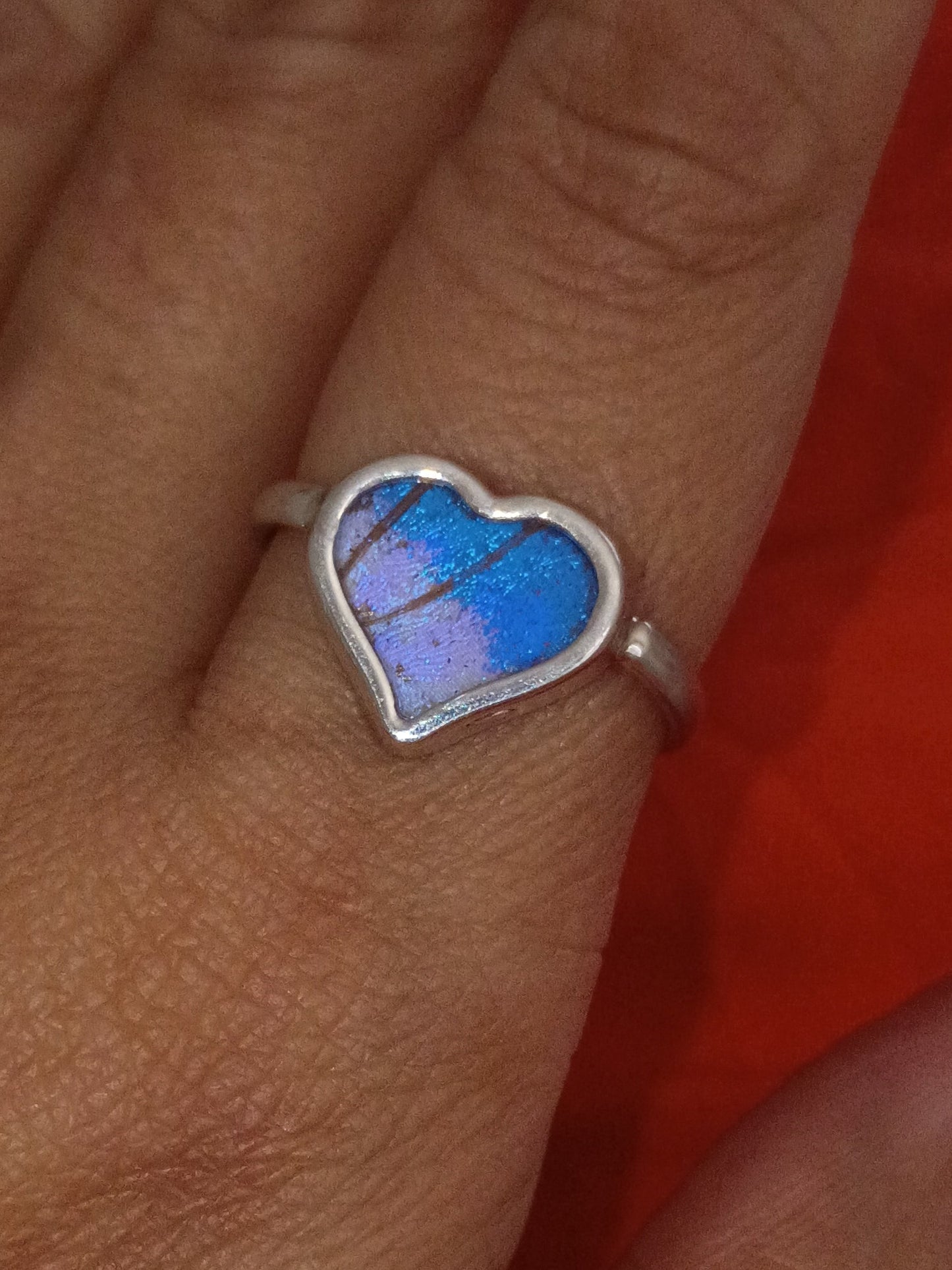 Butterfly Wing Ring Special Blue Morpho Heart 950 Sterling Silver Size 8