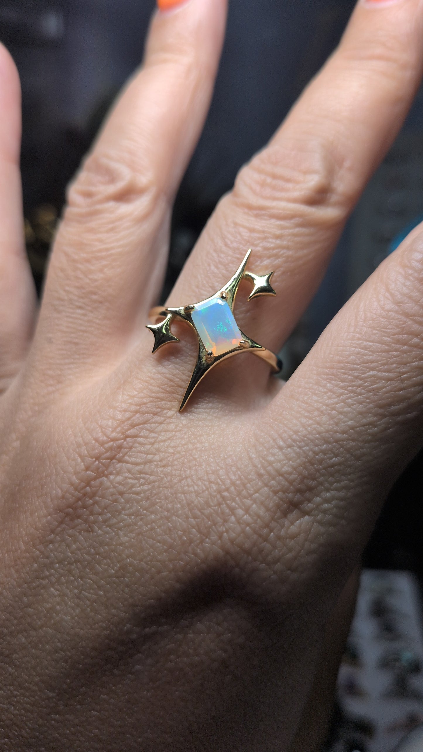 Golden Stardust Ethiopian Opal Adjustable Ring – 925 Silver, Vegas-Inspired Sparkle ✨