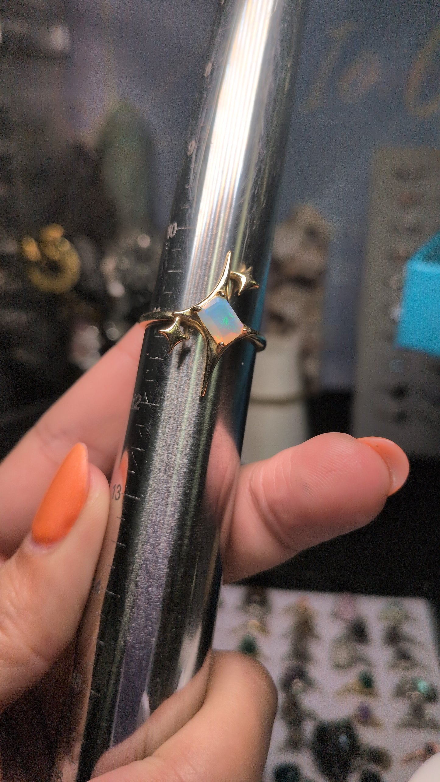 Golden Stardust Ethiopian Opal Adjustable Ring – 925 Silver, Vegas-Inspired Sparkle ✨