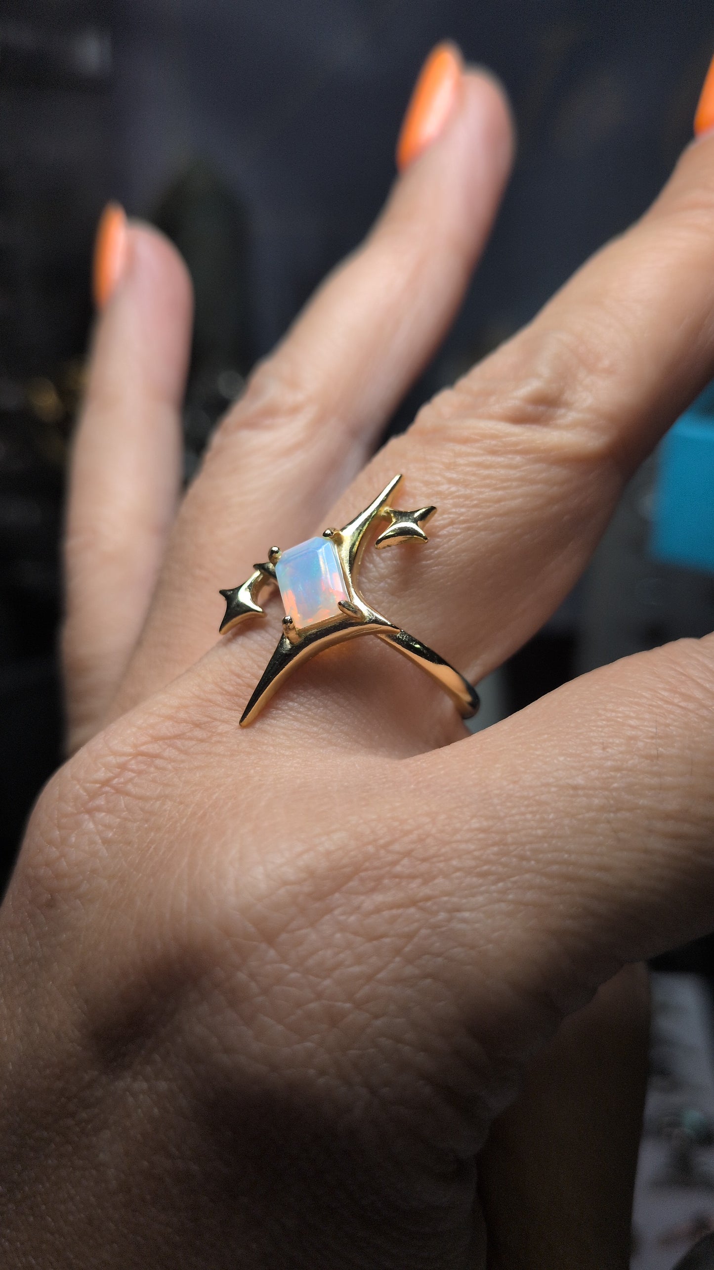 Golden Stardust Ethiopian Opal Adjustable Ring – 925 Silver, Vegas-Inspired Sparkle ✨