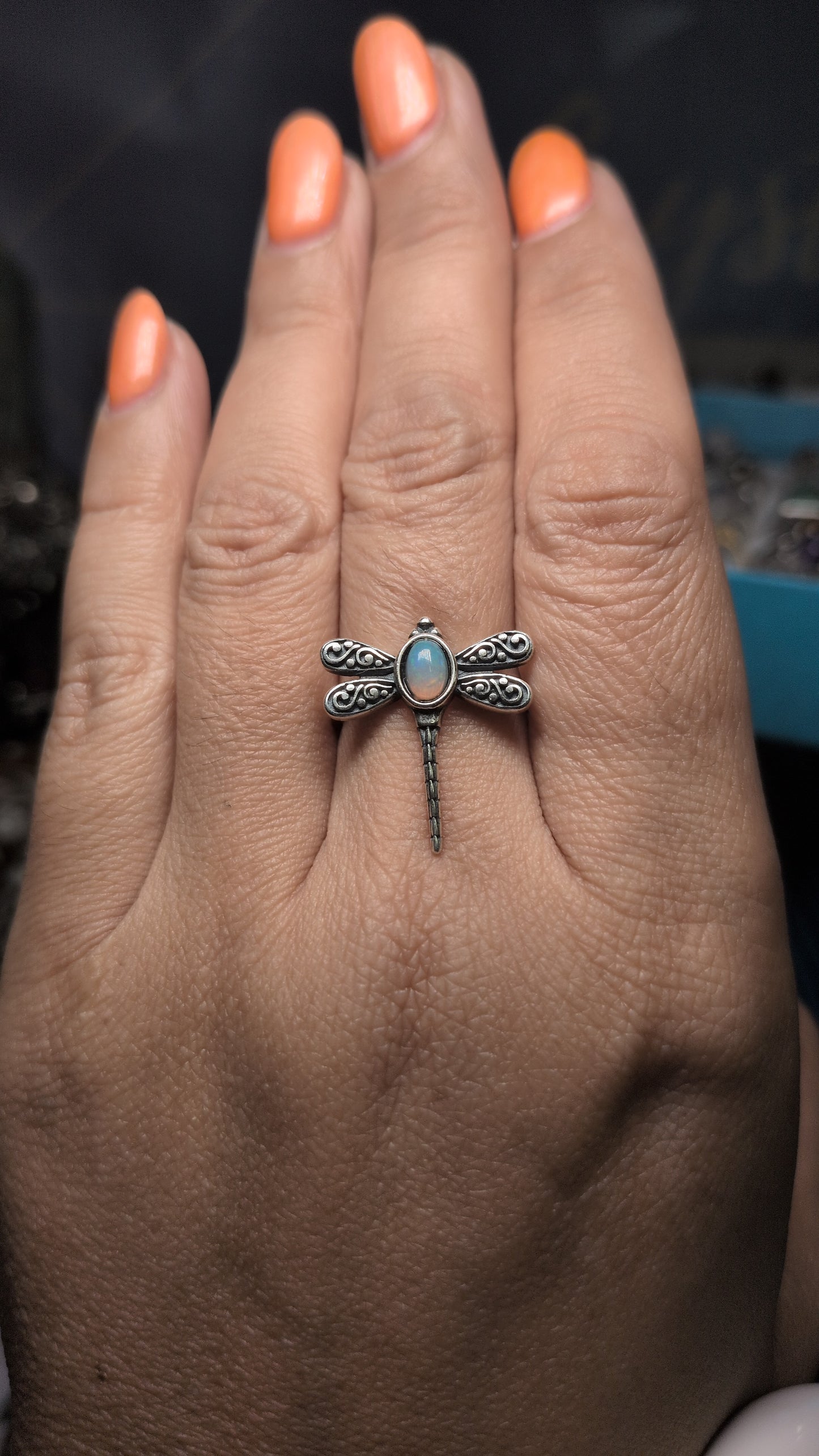 Adjustable 925 Silver Opal Dragonfly Ring – Nature-Inspired Magic & Light