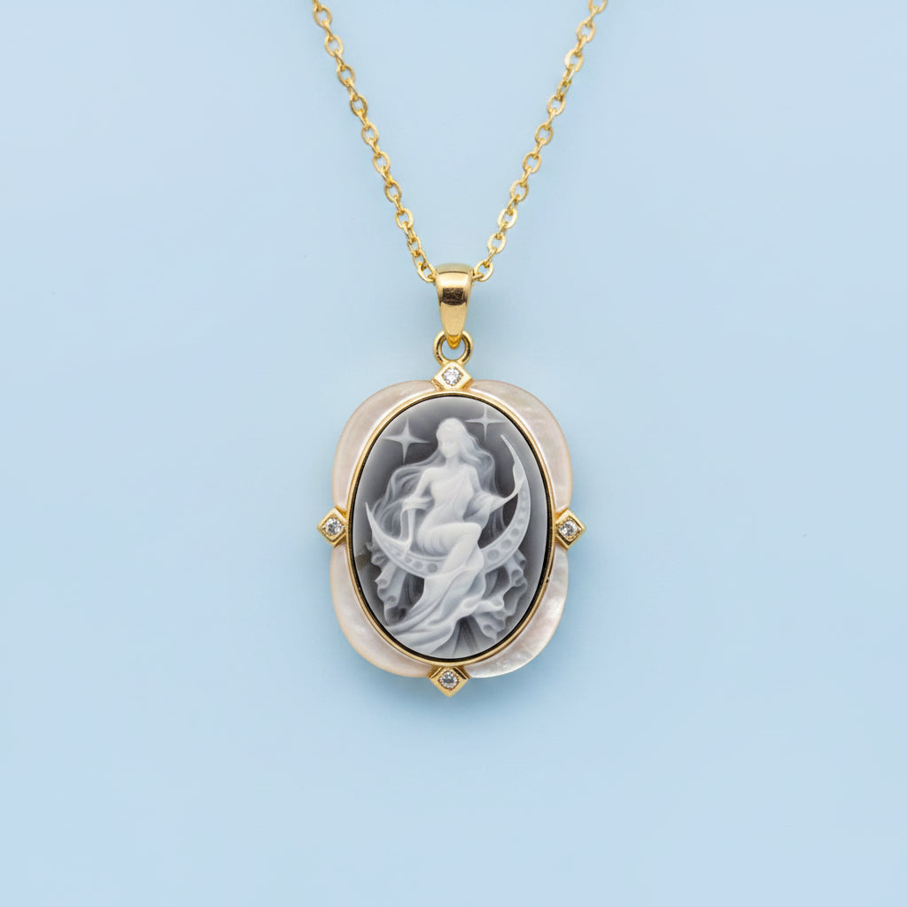 Selene Black Mother of Pearl Inlay Golden Cameo