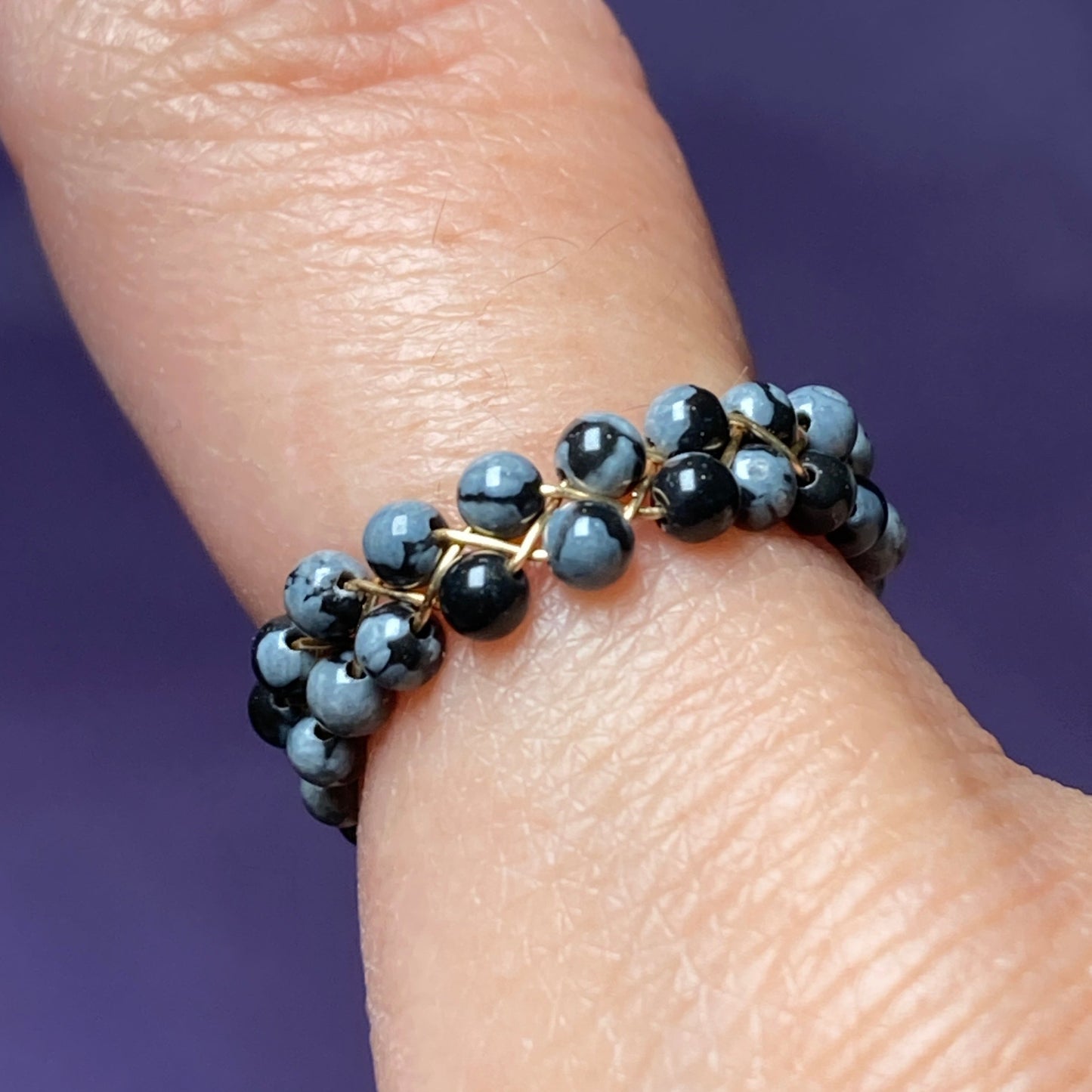 Dainty Braided Wire Crystal Rings with Adjustable Chain, Gold & Round