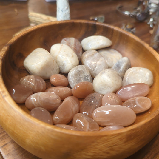 Peach and Rainbow White Moonstone Crystal Tumbles