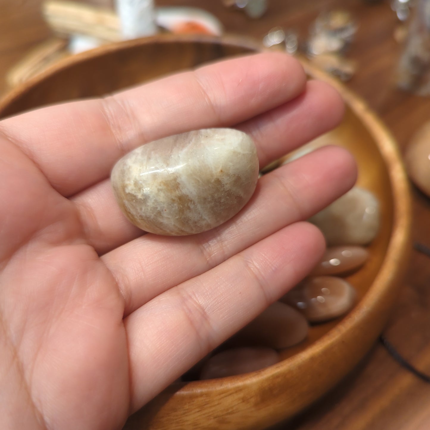 Peach and Rainbow White Moonstone Crystal Tumbles