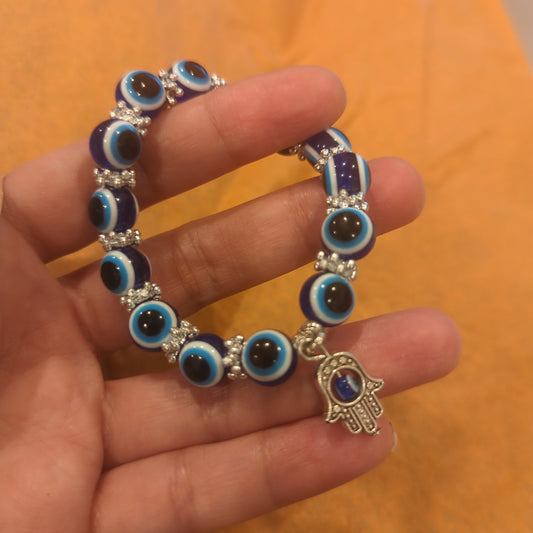 Evil Eye Beaded Bracelet with Hand Charm, Resin Beads