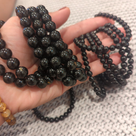 Black Tourmaline Beaded Bracelet 6mm and 10mm