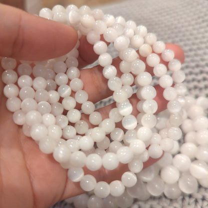 Selenite Beaded Bracelet 6mm, 10mm and 12.5mm