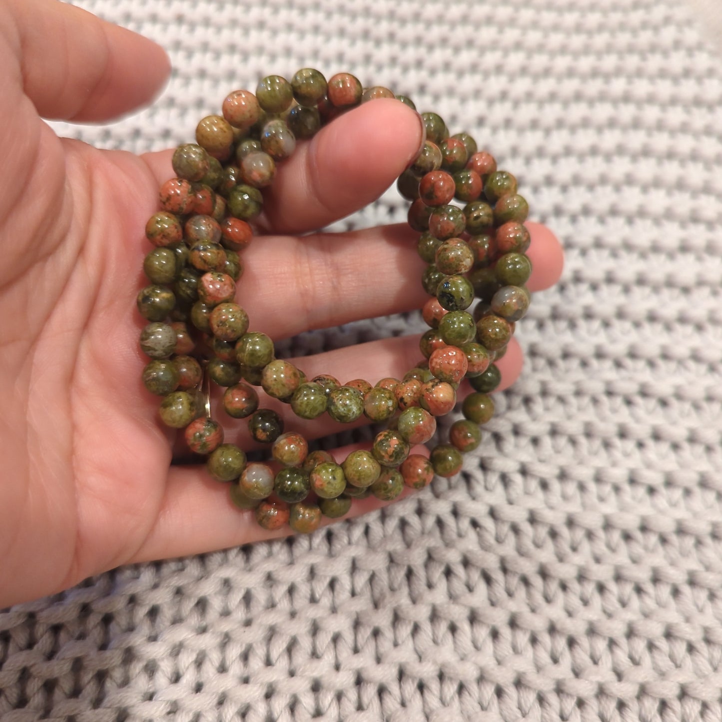 Unakite Beaded Bracelet 6mm