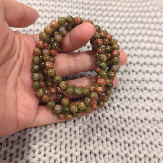 Unakite Beaded Bracelet 6mm