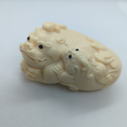 Tagua Fruit Nut Vegan Ivory Pixiu with Baby Carving