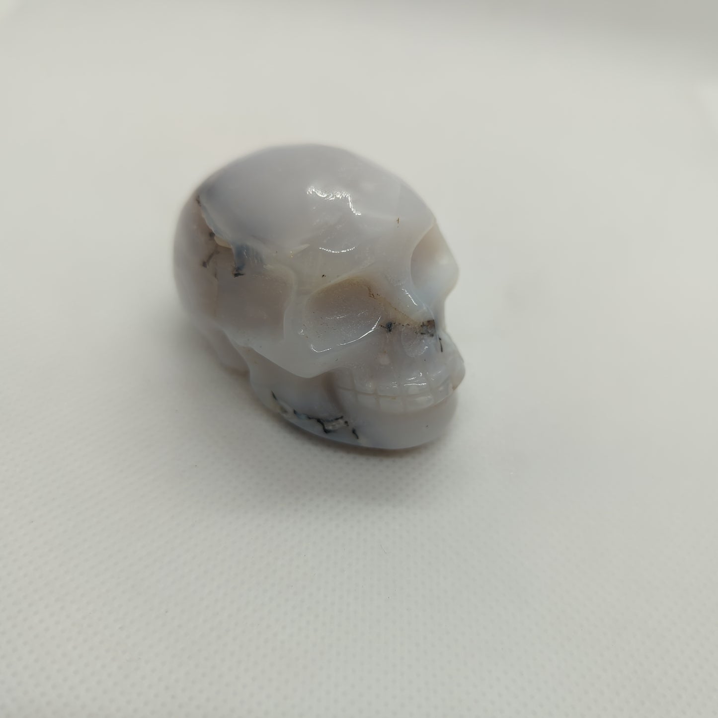 White Agate Druzy Crystal Skull Carving 3