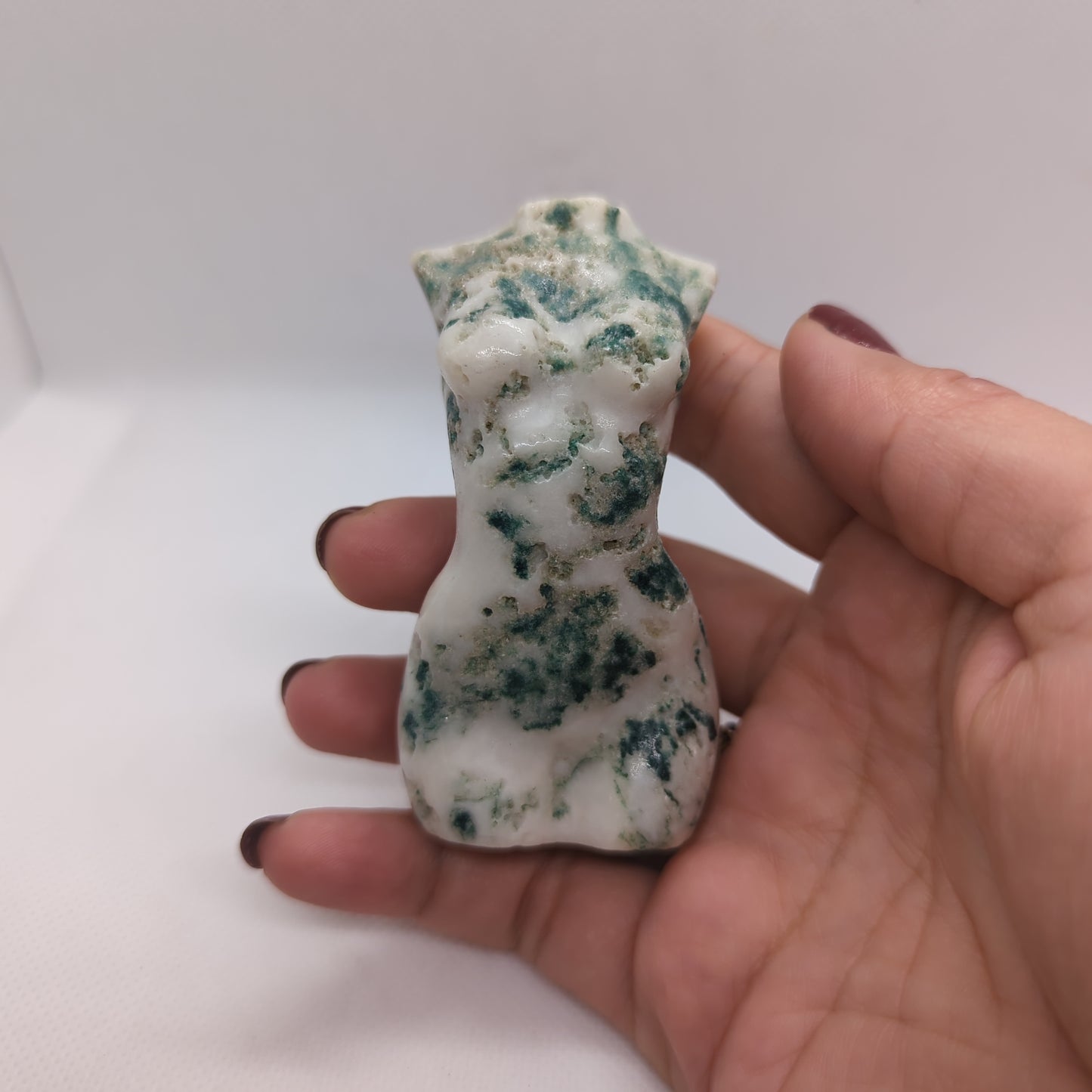 Moss Agate Crystal Lady Body Carving