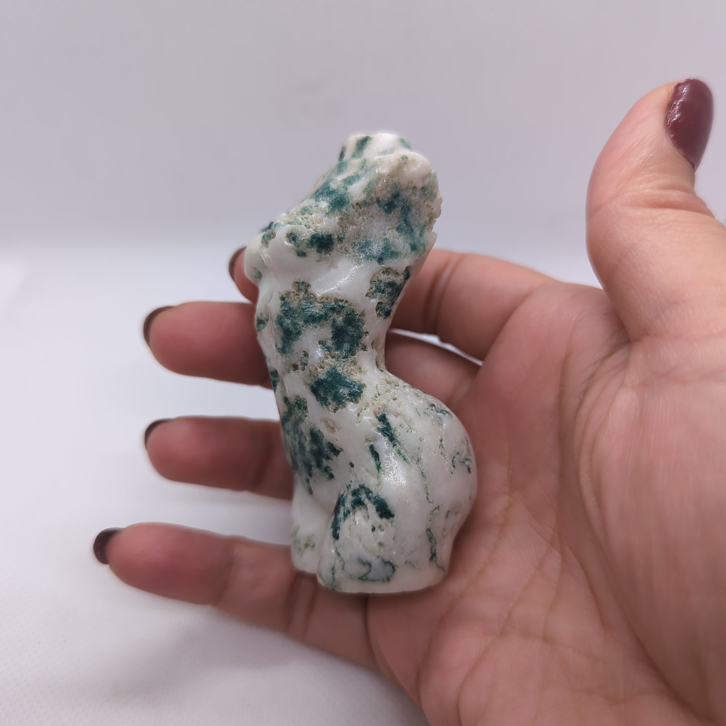 Moss Agate Crystal Lady Body Carving