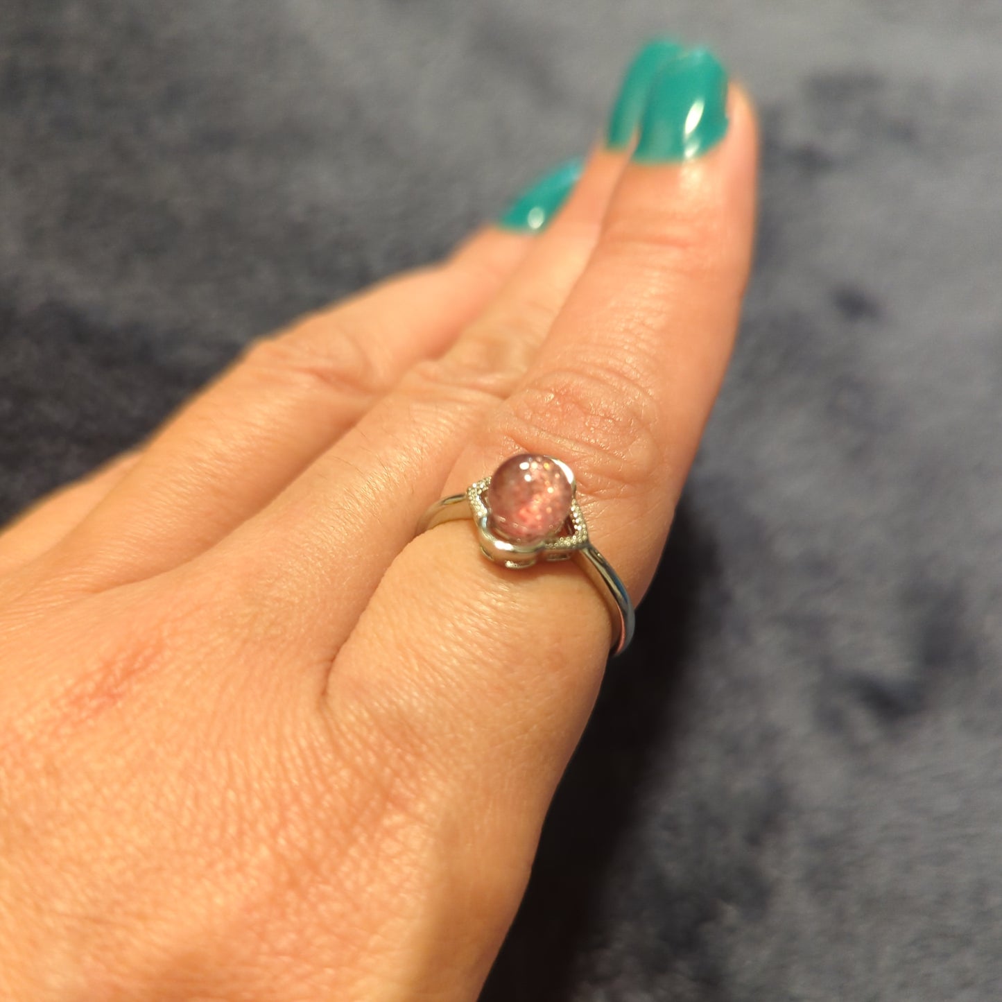 Strawberry Quartz Ring on Copper Size Adjustable Setting