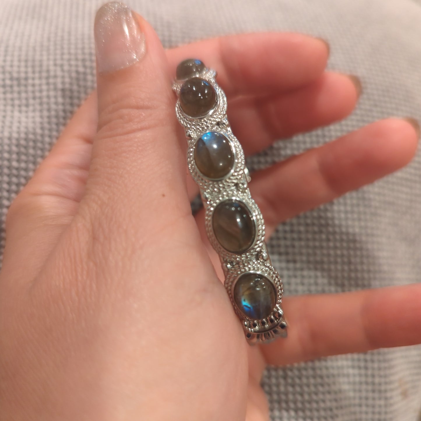 Labradorite Crystal Metal Bangle