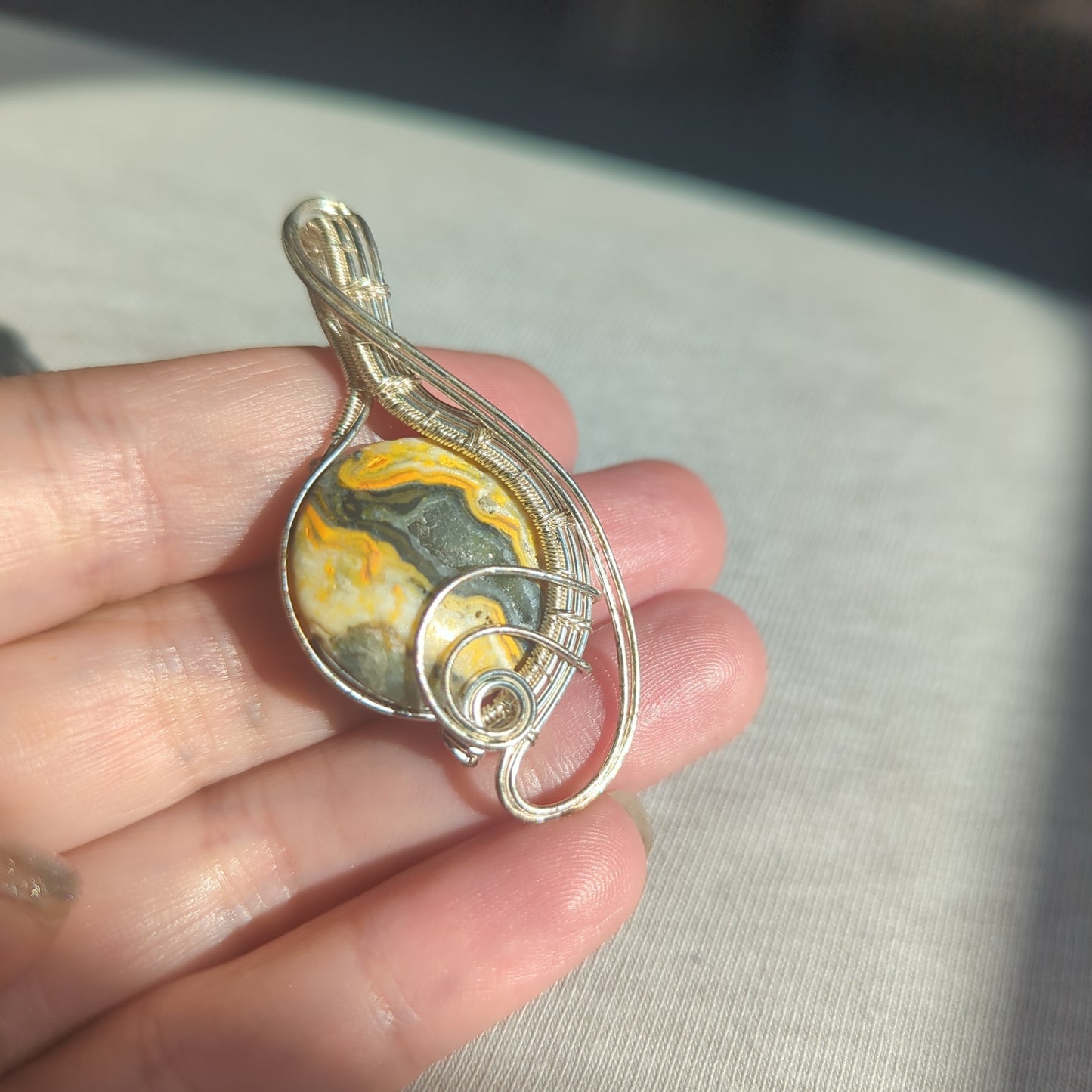 Druzy Bumblebee Jasper Wire Wrapped Pendant