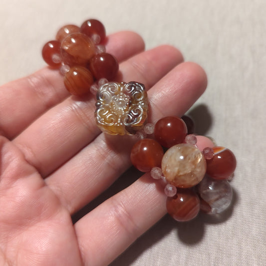 Fire Quartz and Carnelian Triple Bracelet with Charm Bracelet