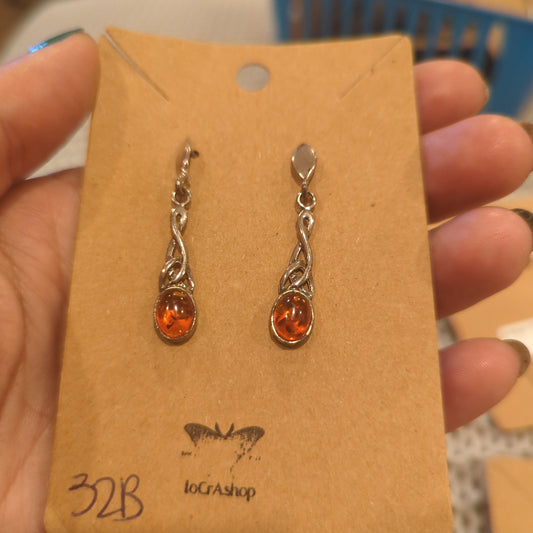 Amber Dangle Post Earrings with Elvish Lattice