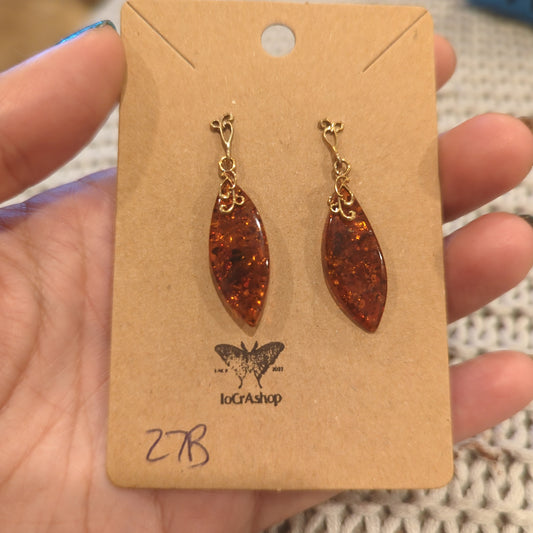 Amber Dangle Post Earrings with Feminine Gold Coated Lattice Detail