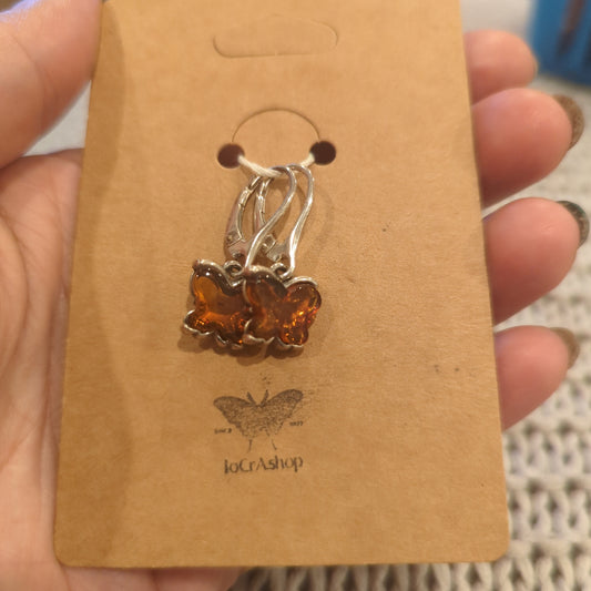 Amber Dangle Earrings with Butterflies in Leverbacks