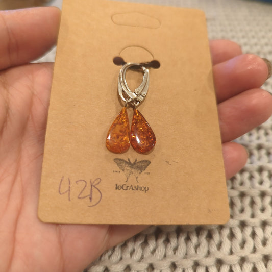 Amber Dangle Earrings on 925 Silver with Leverback Closure and Teardrop Shape