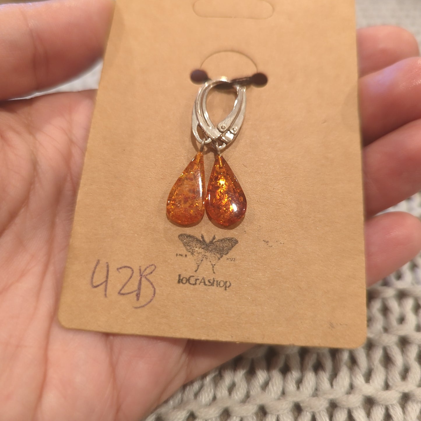 Amber Dangle Earrings on 925 Silver with Leverback Closure and Teardrop Shape