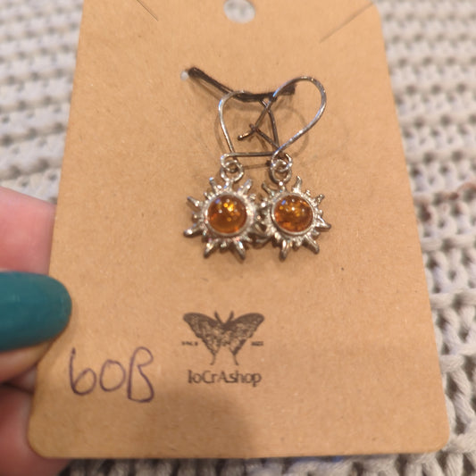 Amber Dangle Earrings on 925 Silver with Sun Design