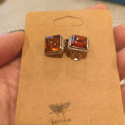 Amber Earrings on 925 Silver with Clip-On Design and Cognac Amber Pyramids