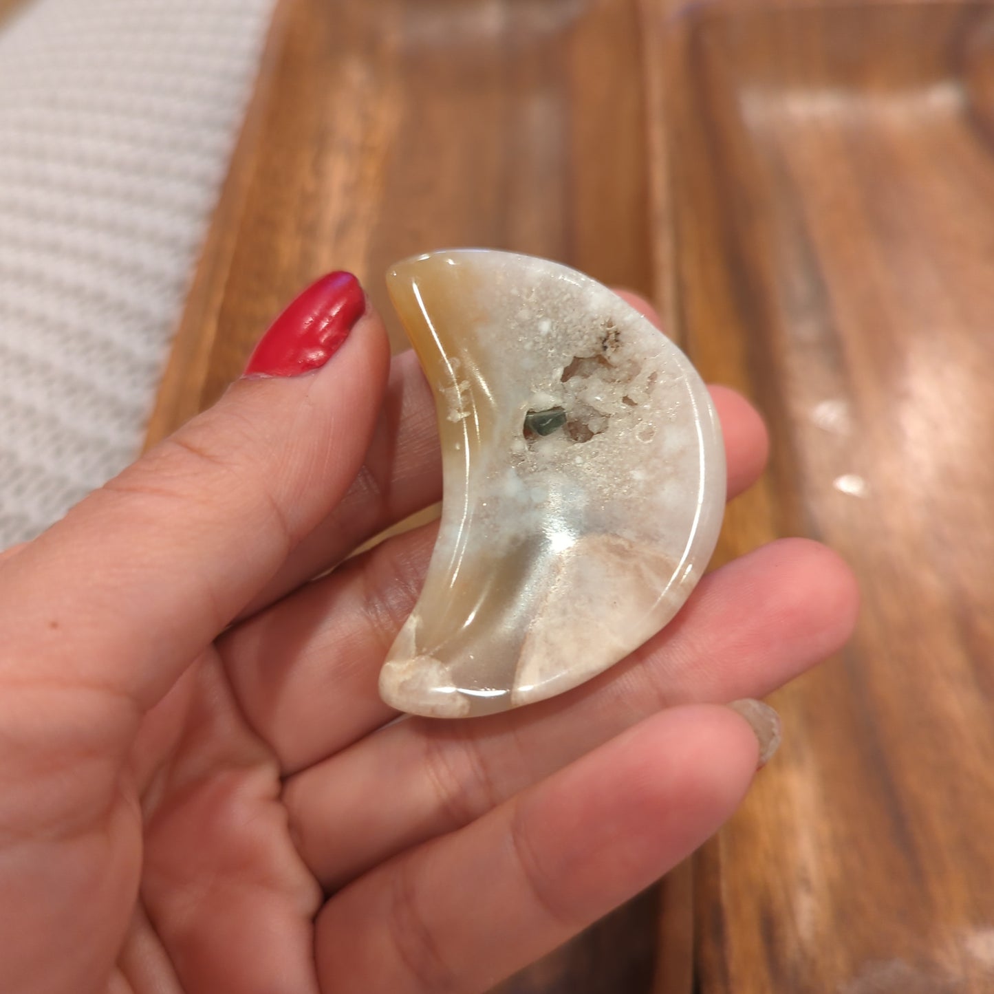 Pink Flower Agate Druzy Moon Bowl