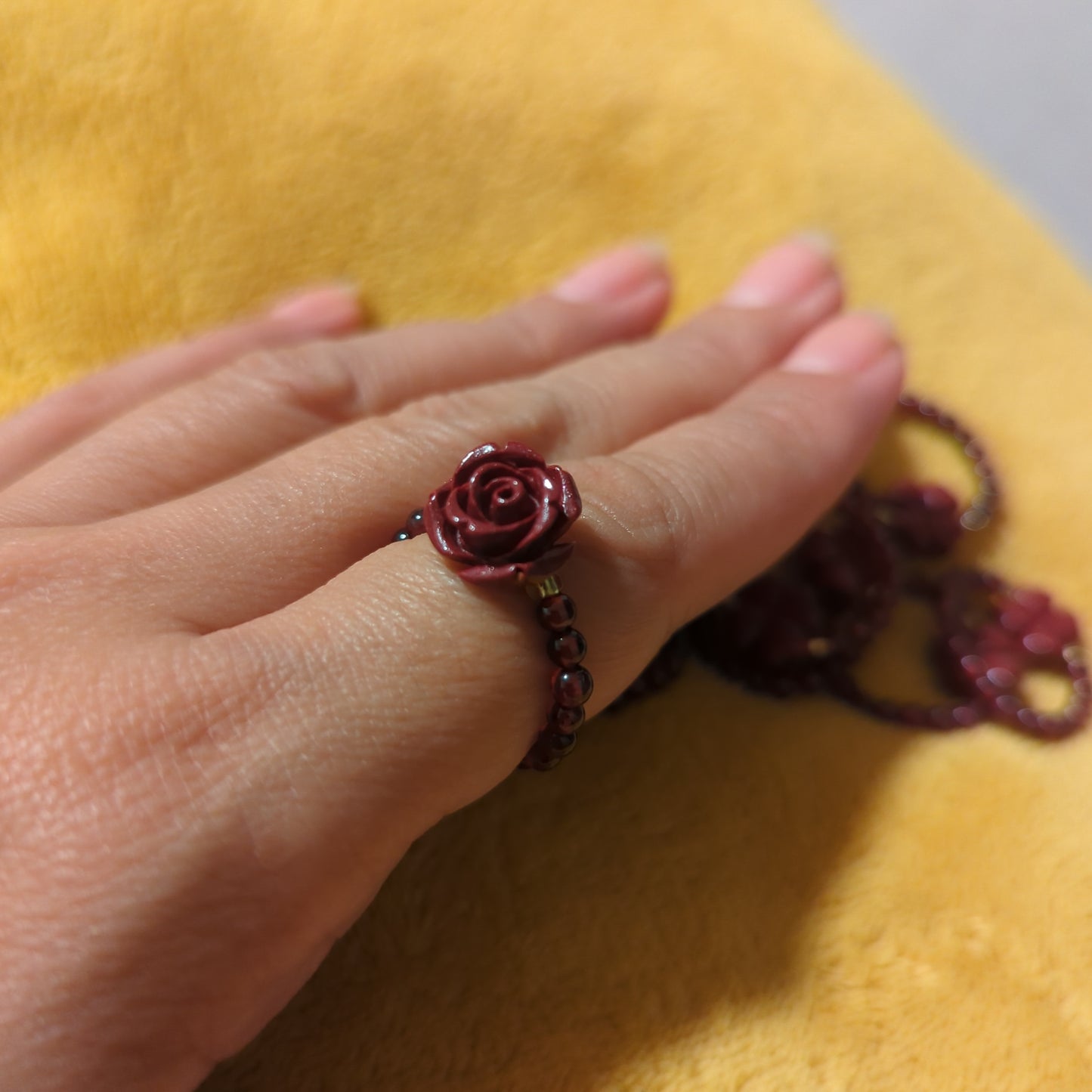 Cinnabar and Garnet Beaded Rings