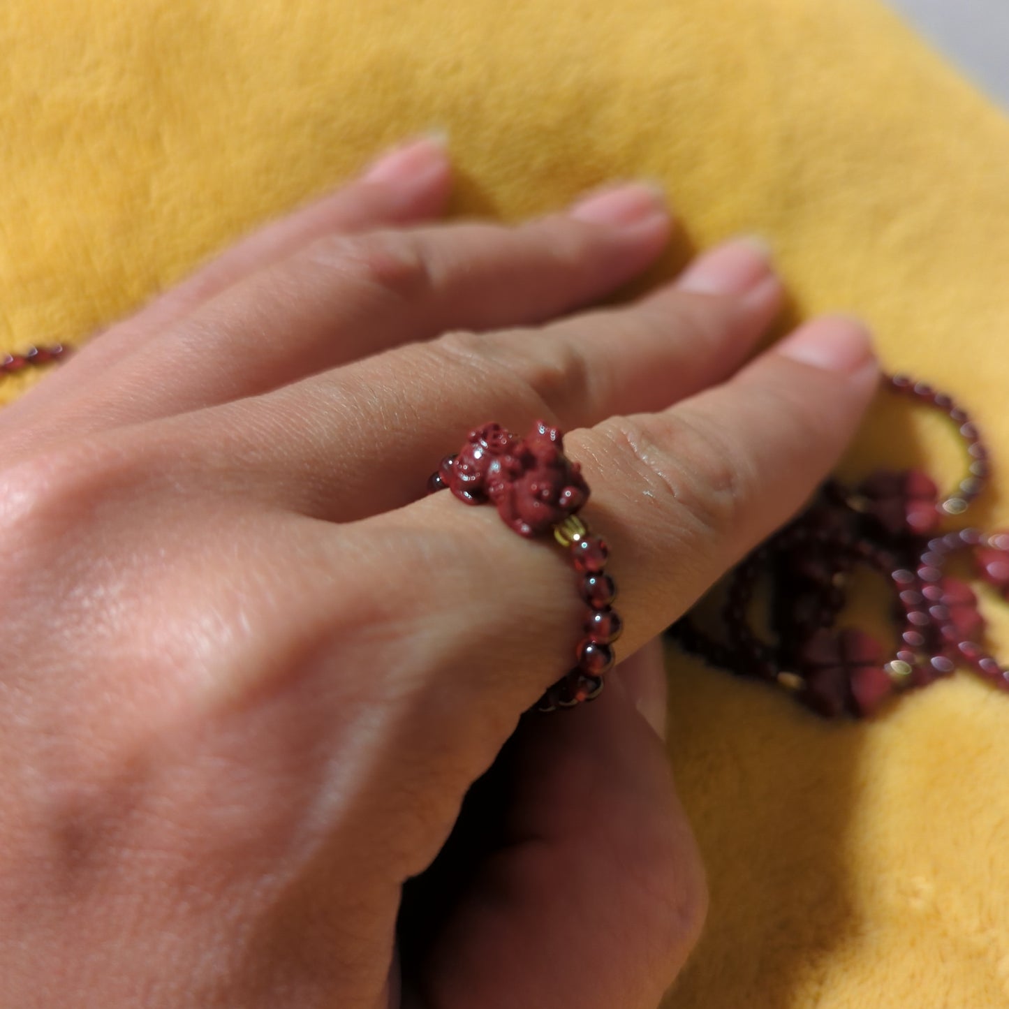 Cinnabar and Garnet Beaded Rings