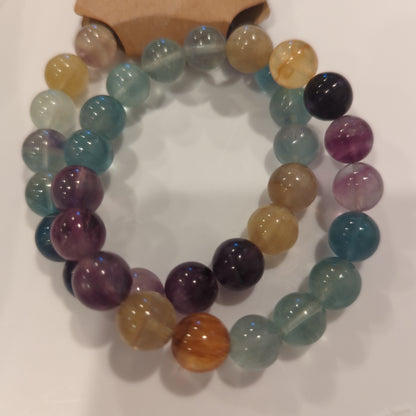 Fluorite Crystal Bead Bracelet 10mm and 12mm